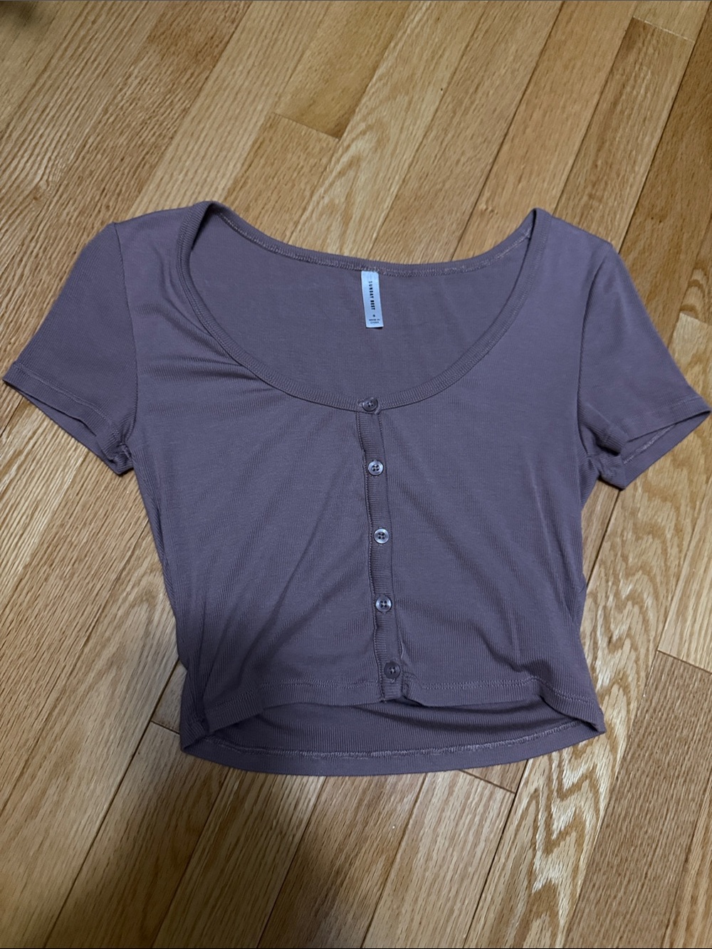 Aritzia Mauve Scoop-Neck Button-Front Crop Top